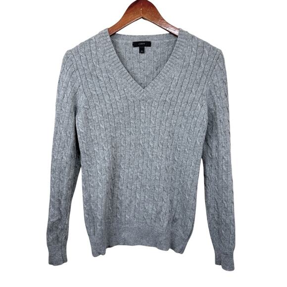 J.CREW Gray Cable Knit V-Neck  Career Casual Wool Blend Sweater Women’s Size M - Picture 2 of 11